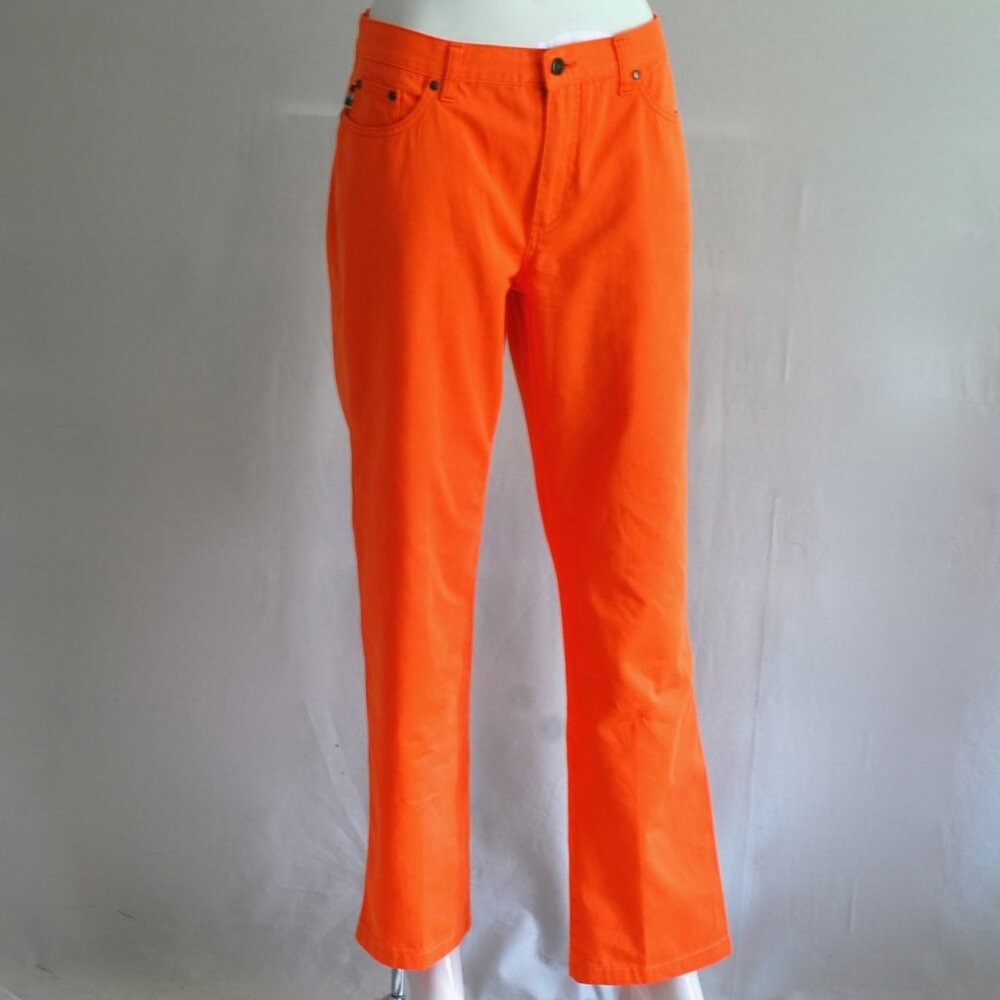 Moschino Jeans Orange Cotton Trousers With Peace Emblem On The Back - Italy